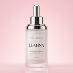 Bella Borne Lumina Radiance Serum bottle on a pink background